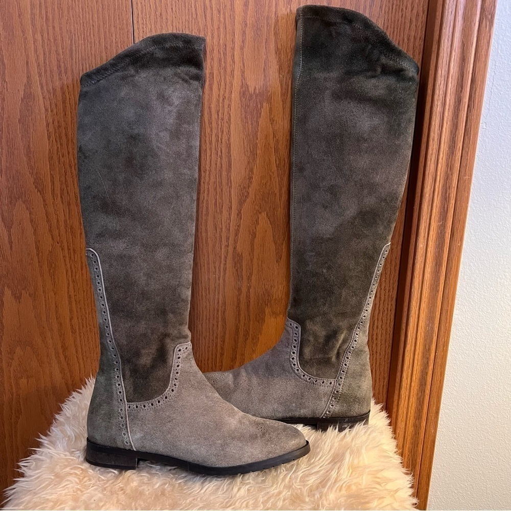 Dirndl + Bua Olive Green Suede Tall Riding Boots Sz-37 - Picture 9 of 11